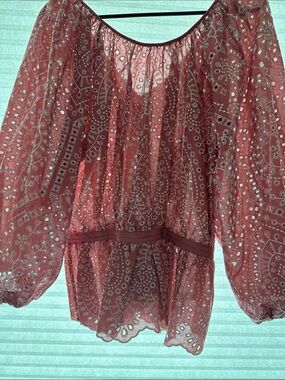 Womens Elle Tahari Rose Pink Eyelet Peasant Blouse